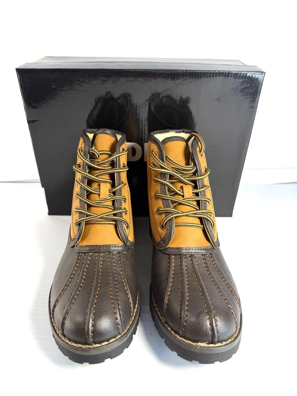Steven By Steve Madden Brown and Tan Lace-Up Duck Boots